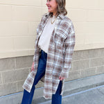 Harper Plaid Longline Shacket in Tan Cream - The Pink Pineapple 850
