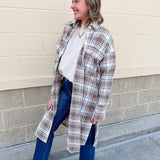 Harper Plaid Longline Shacket in Tan Cream - The Pink Pineapple 850