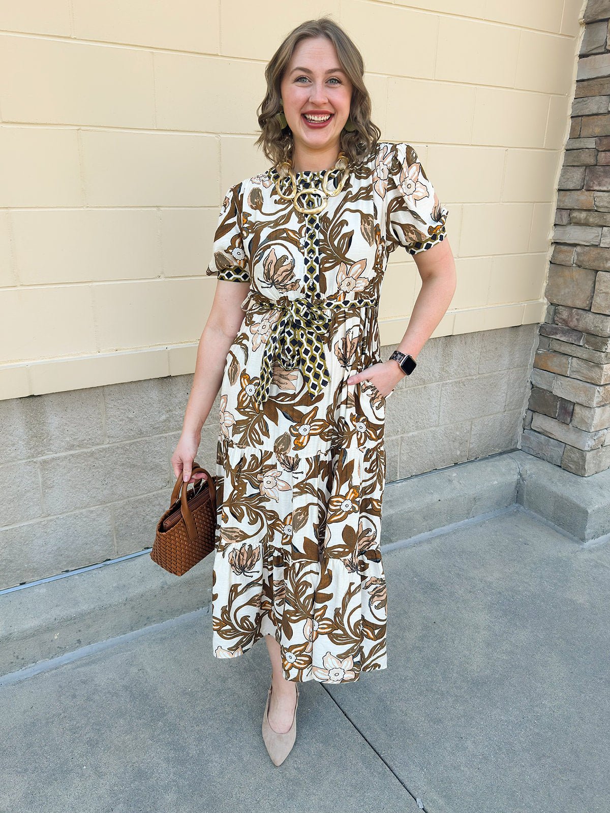 Harvest Blooms Tiered Midi Dress - The Pink Pineapple 850