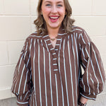 Harvest Charm Split Neck Stripe Top - The Pink Pineapple 850