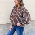 Harvest Charm Split Neck Stripe Top - The Pink Pineapple 850