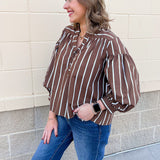 Harvest Charm Split Neck Stripe Top - The Pink Pineapple 850