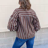 Harvest Charm Split Neck Stripe Top - The Pink Pineapple 850