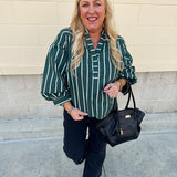 Harvest Charm Split Neck Stripe Top in Green - The Pink Pineapple 850