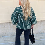 Harvest Charm Split Neck Stripe Top in Green - The Pink Pineapple 850