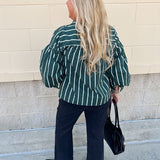 Harvest Charm Split Neck Stripe Top in Green - The Pink Pineapple 850