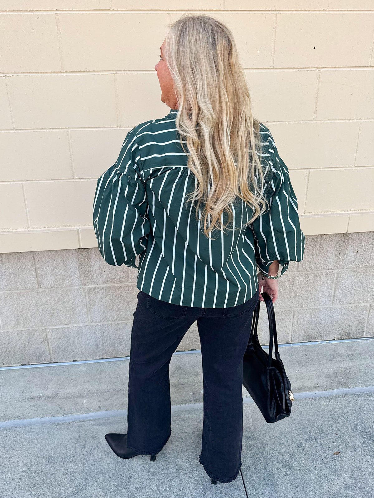 Harvest Charm Split Neck Stripe Top in Green - The Pink Pineapple 850