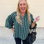 Harvest Charm Split Neck Stripe Top in Green - The Pink Pineapple 850