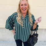 Harvest Charm Split Neck Stripe Top in Green - The Pink Pineapple 850