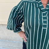 Harvest Charm Split Neck Stripe Top in Green - The Pink Pineapple 850