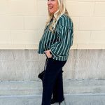 Harvest Charm Split Neck Stripe Top in Green - The Pink Pineapple 850