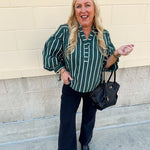 Harvest Charm Split Neck Stripe Top in Green - The Pink Pineapple 850