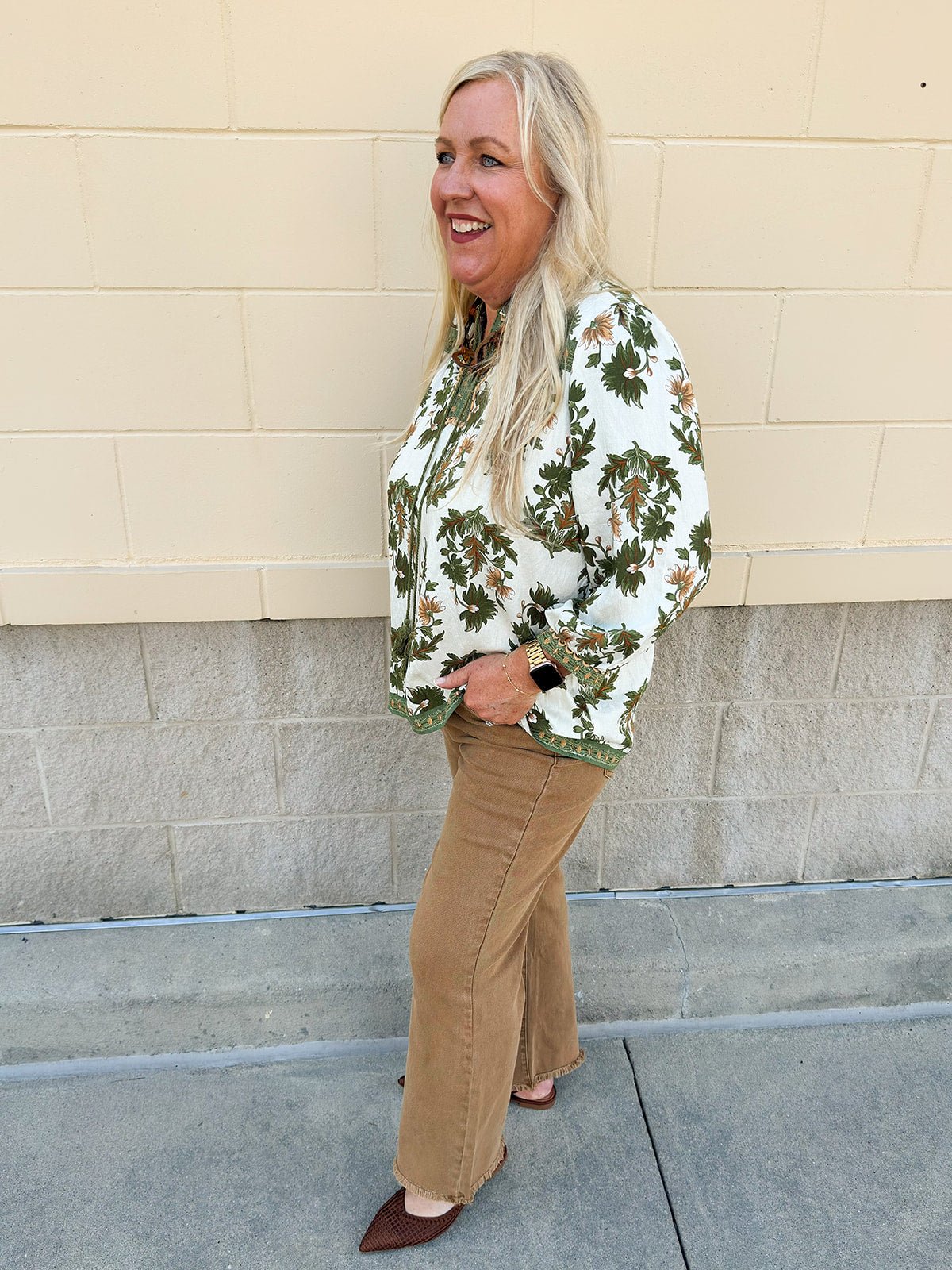 Harvest Trails Tassel Blouse in Olive - The Pink Pineapple 850