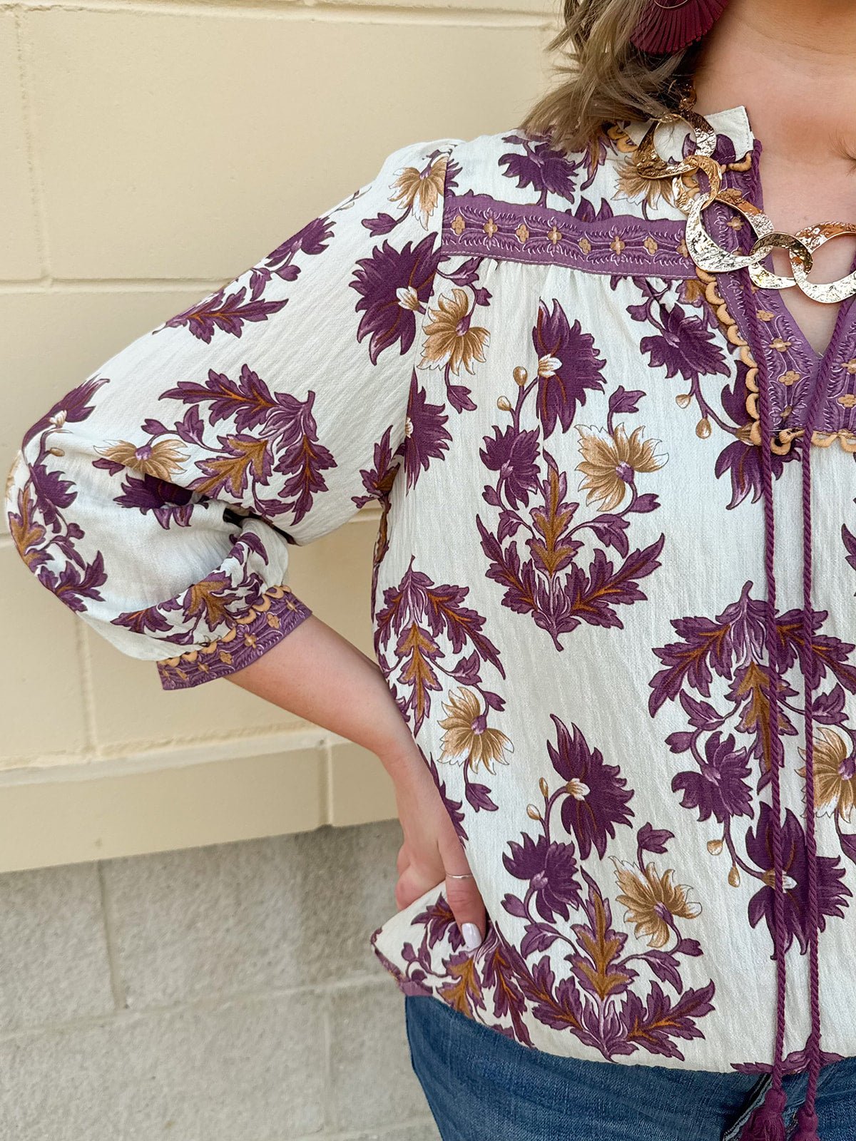 Harvest Trails Tassel Blouse in Wine - The Pink Pineapple 850