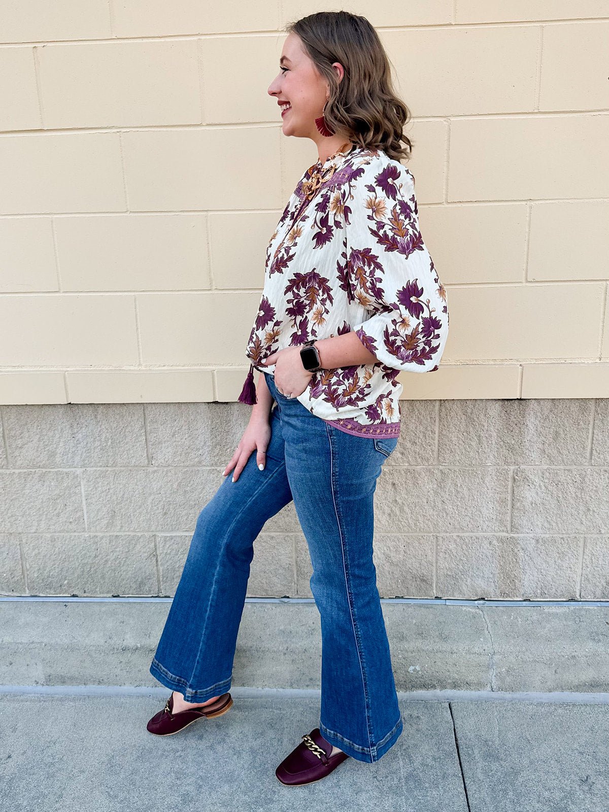 Harvest Trails Tassel Blouse in Wine - The Pink Pineapple 850