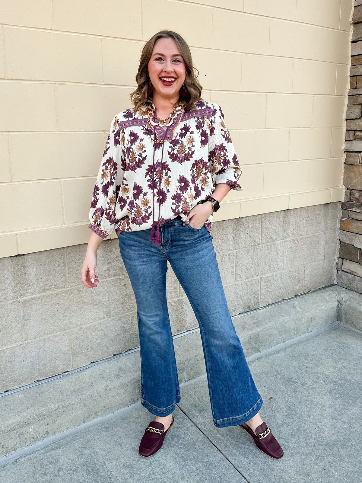 Harvest Trails Tassel Blouse in Wine - The Pink Pineapple 850