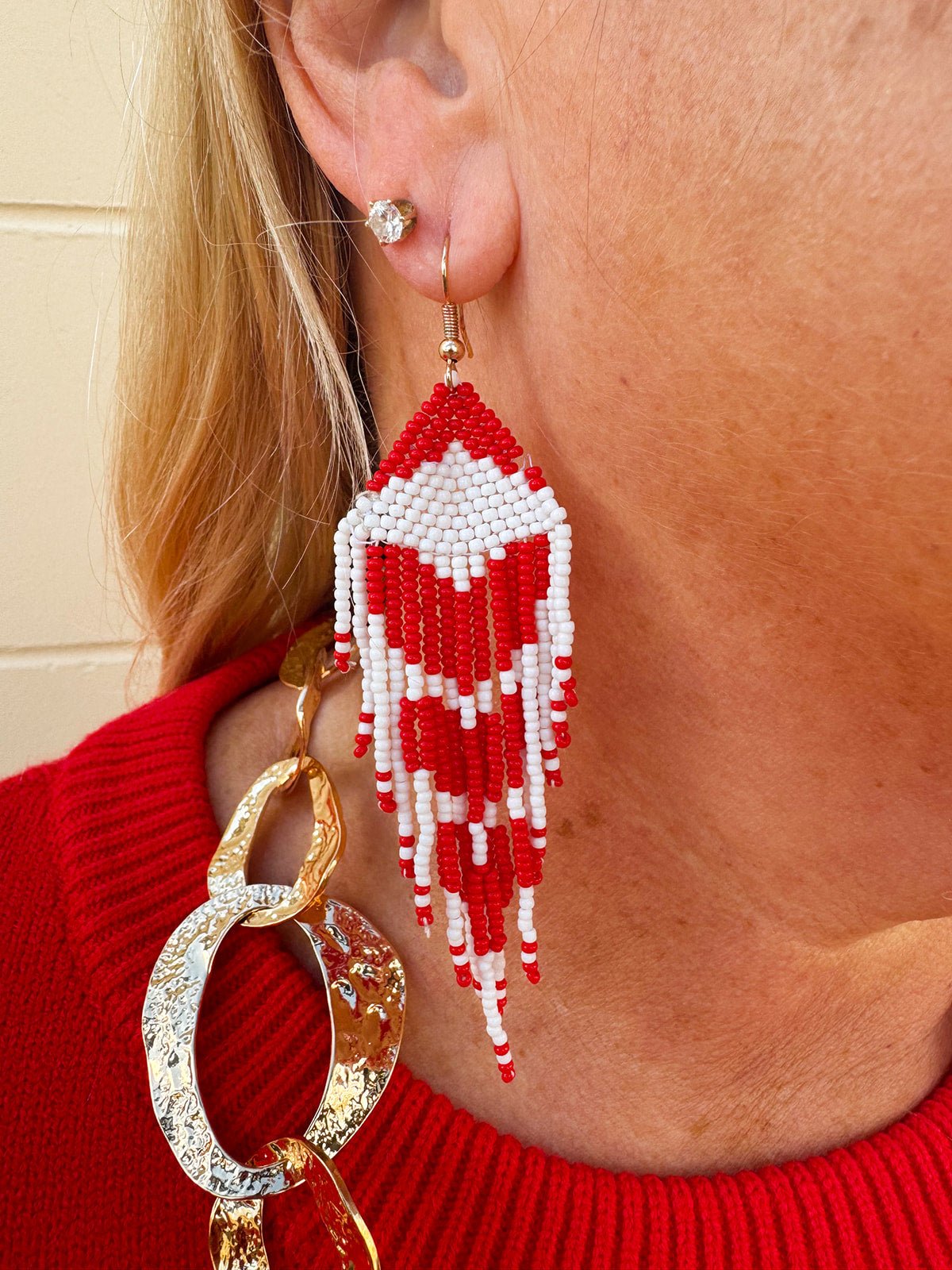 Heart Seed Bead Fringe Earrings - The Pink Pineapple 850