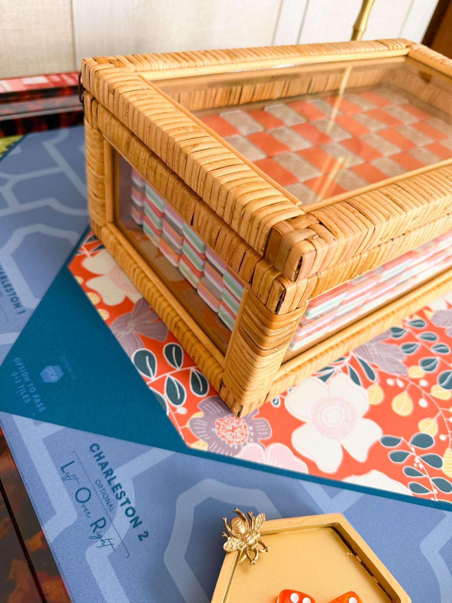 Heirloom Rattan Mahjong Storage Case - The Pink Pineapple 850