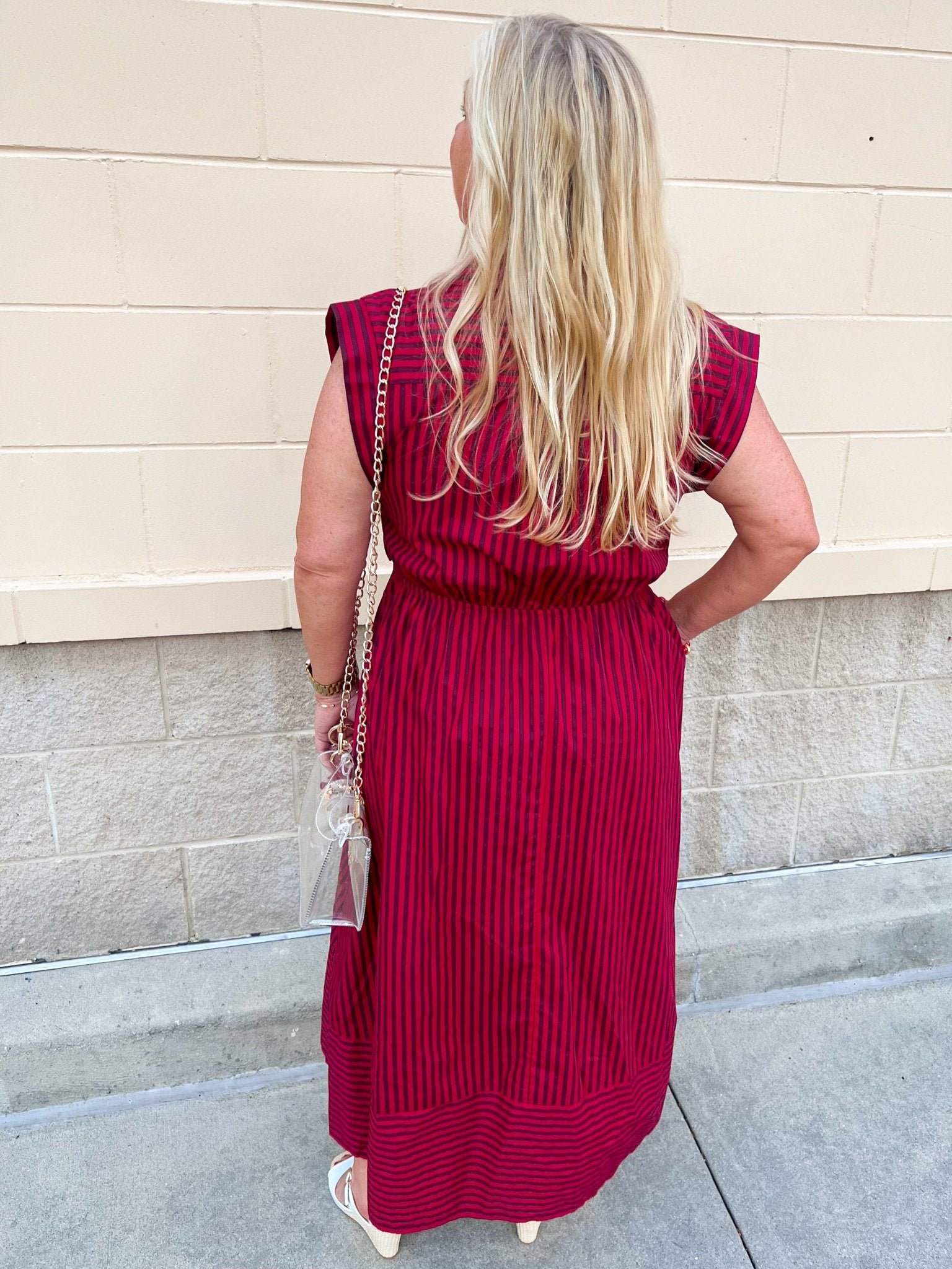 Heritage Stripe Maxi Dress in Garnet - The Pink Pineapple 850