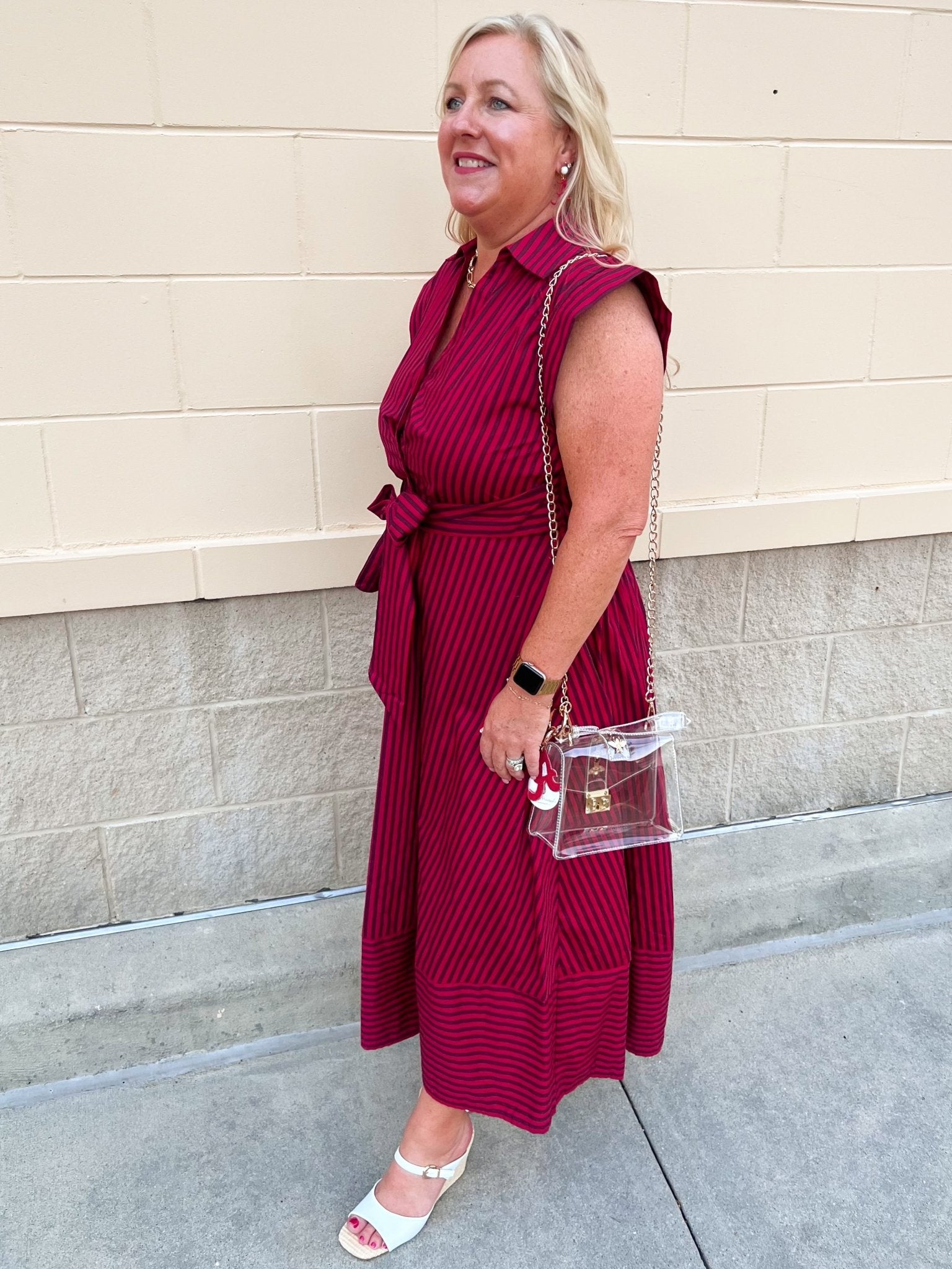 Heritage Stripe Maxi Dress in Garnet - The Pink Pineapple 850
