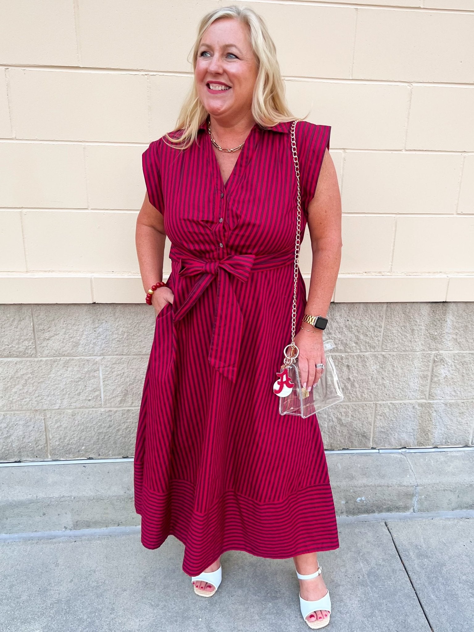 Heritage Stripe Maxi Dress in Garnet - The Pink Pineapple 850