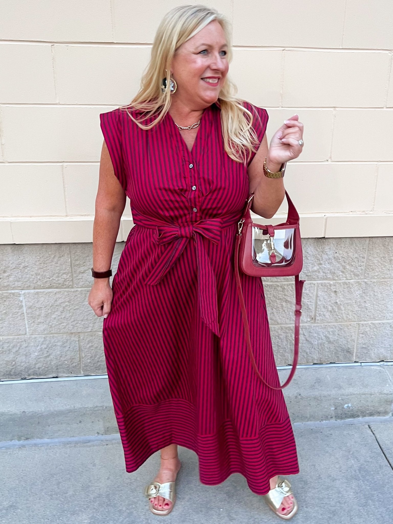 Heritage Stripe Maxi Dress in Garnet - The Pink Pineapple 850