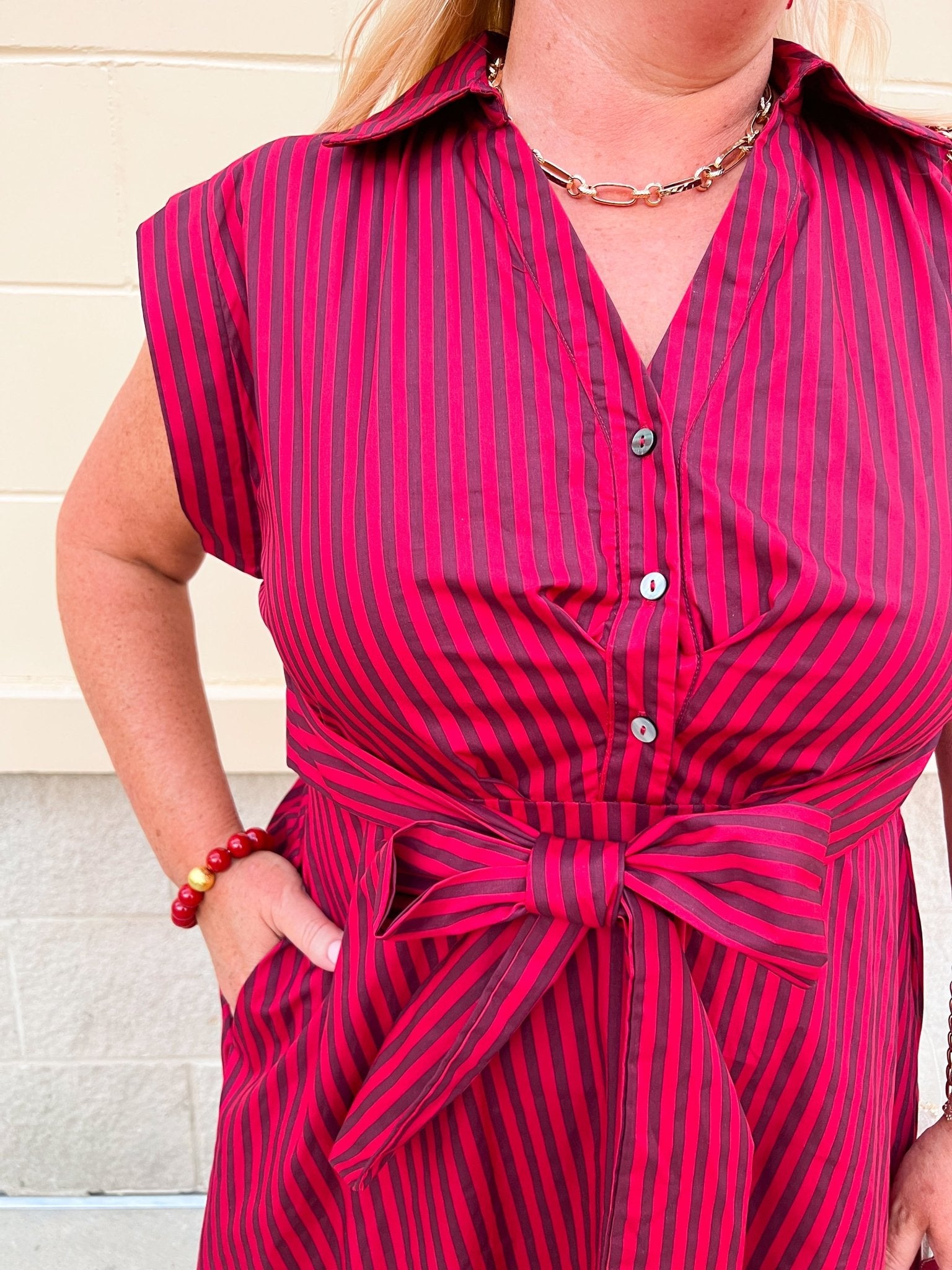Heritage Stripe Maxi Dress in Garnet - The Pink Pineapple 850