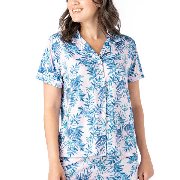 Palm Down Lounge Top Pink Navy Blue Floral