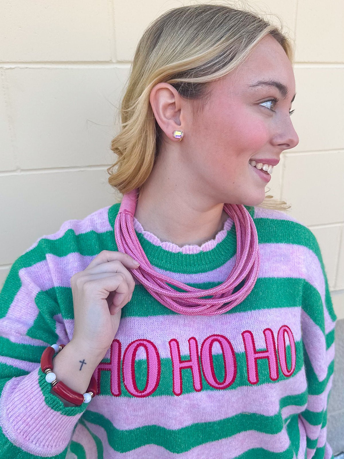"Ho Ho Ho" Striped Sweater - The Pink Pineapple 850