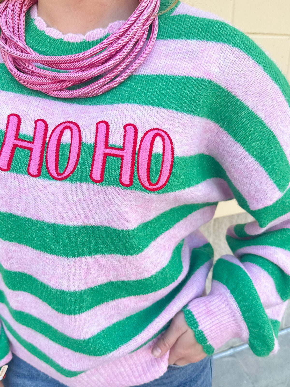 "Ho Ho Ho" Striped Sweater - The Pink Pineapple 850