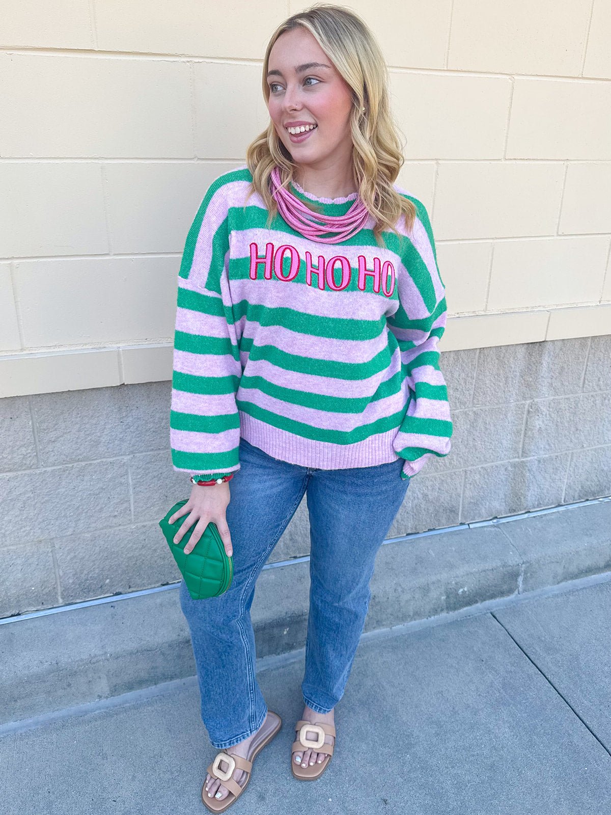 "Ho Ho Ho" Striped Sweater - The Pink Pineapple 850
