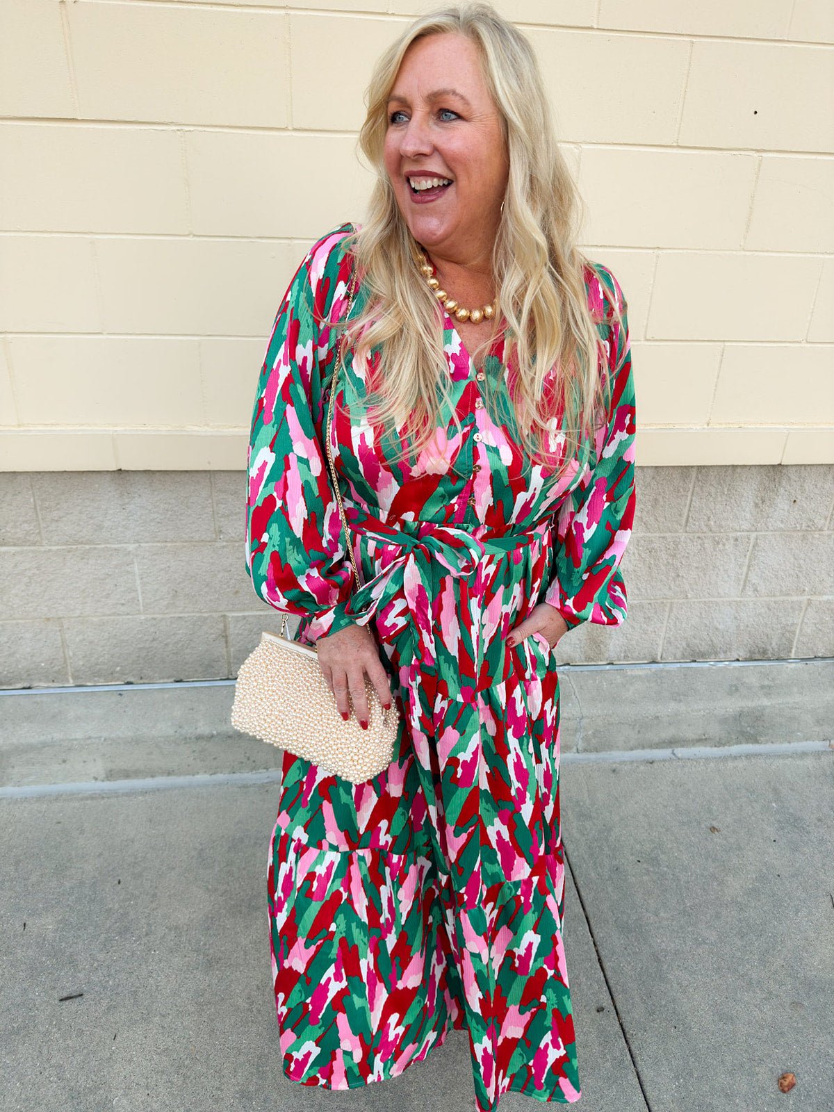 Holiday Bloom Abstract Midi Dress - The Pink Pineapple 850