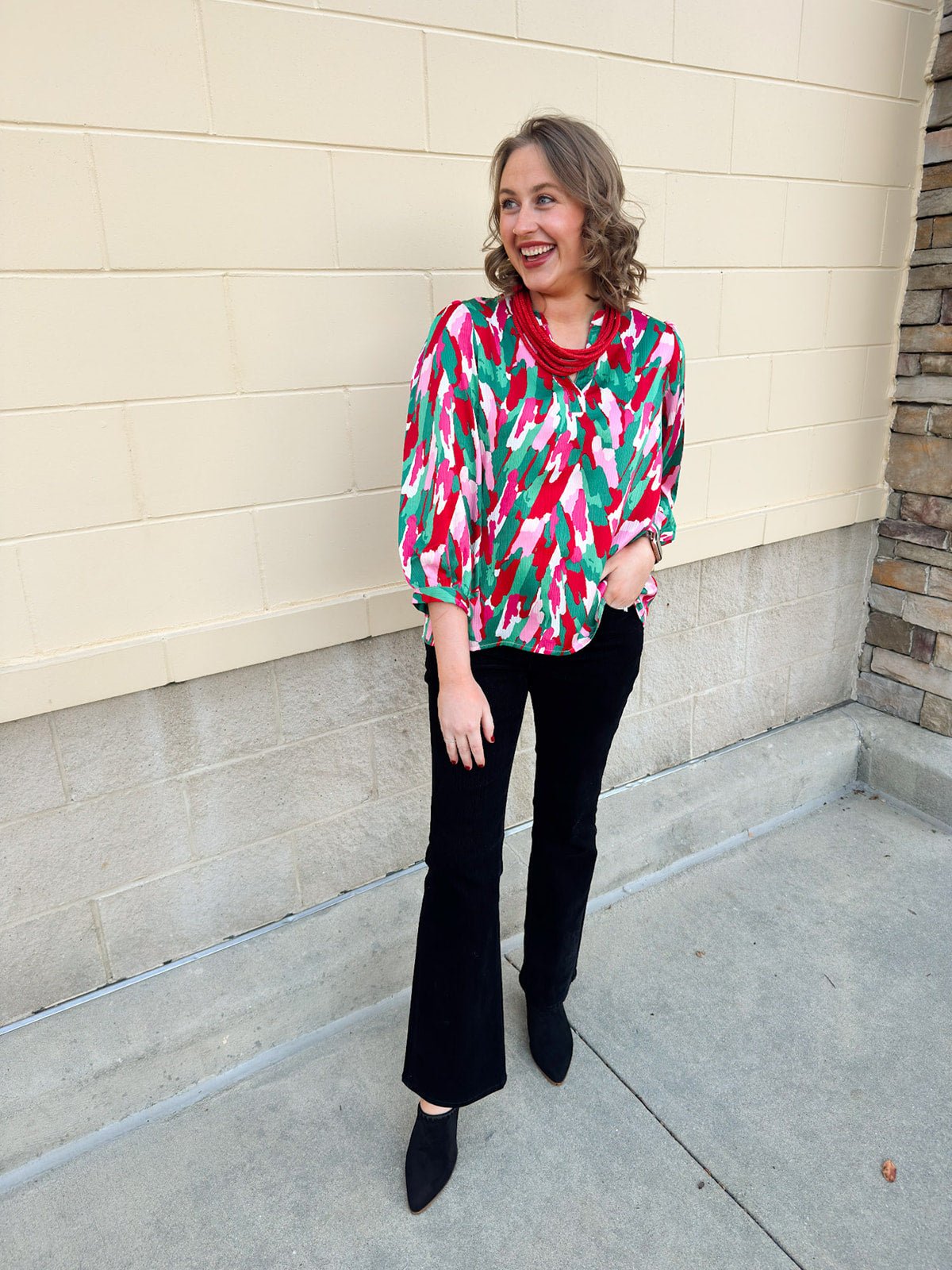 Holiday Bloom Abstract Top - The Pink Pineapple 850
