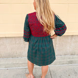Holiday Charm Embroidered Plaid Mini Dress - The Pink Pineapple 850