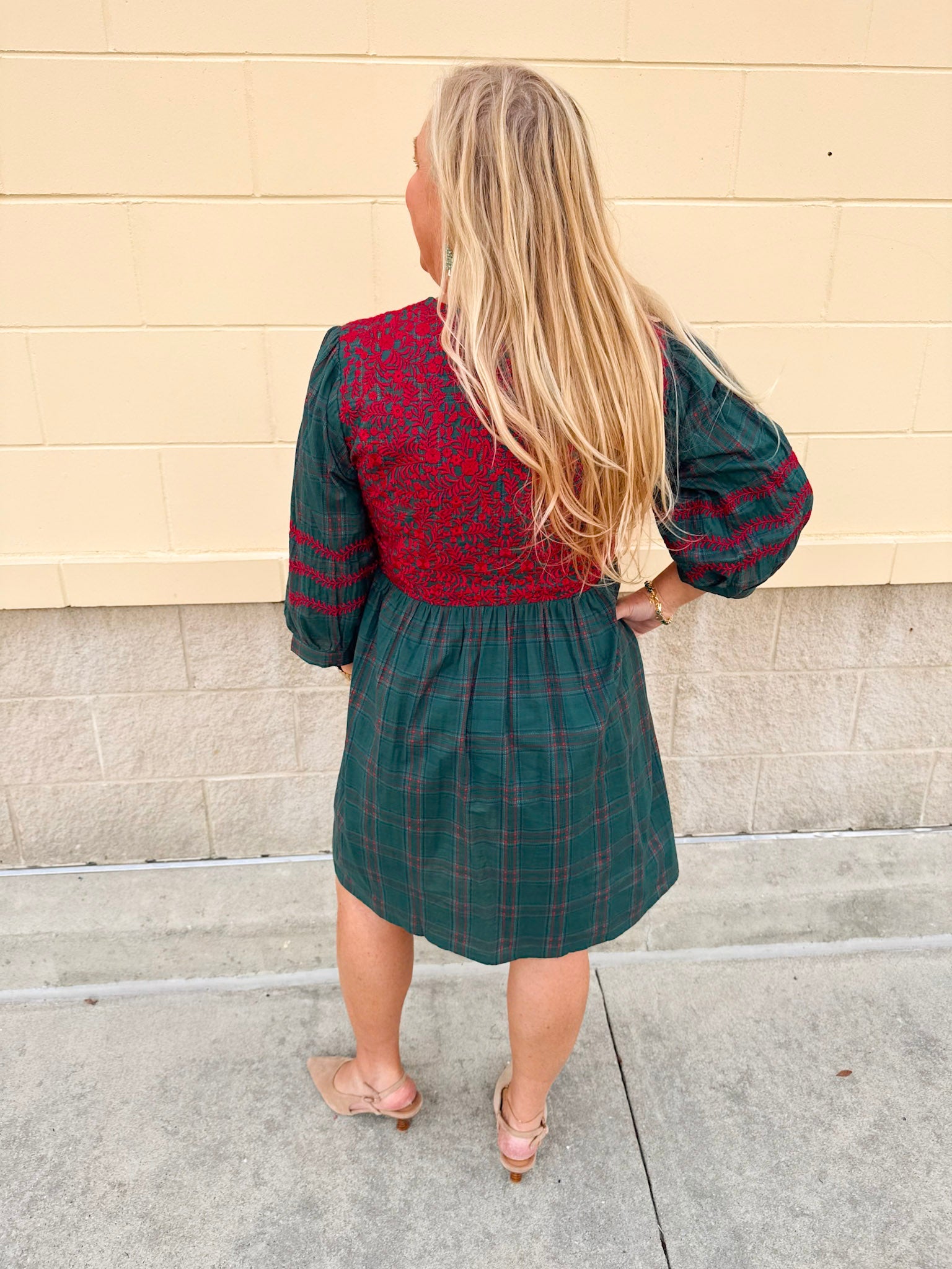 Holiday Charm Embroidered Plaid Mini Dress - The Pink Pineapple 850