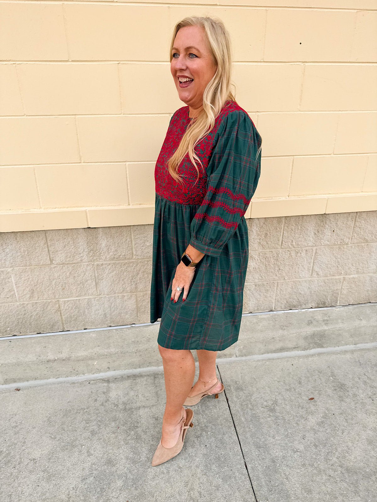 Holiday Charm Embroidered Plaid Mini Dress - The Pink Pineapple 850