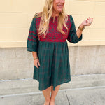 Holiday Charm Embroidered Plaid Mini Dress - The Pink Pineapple 850