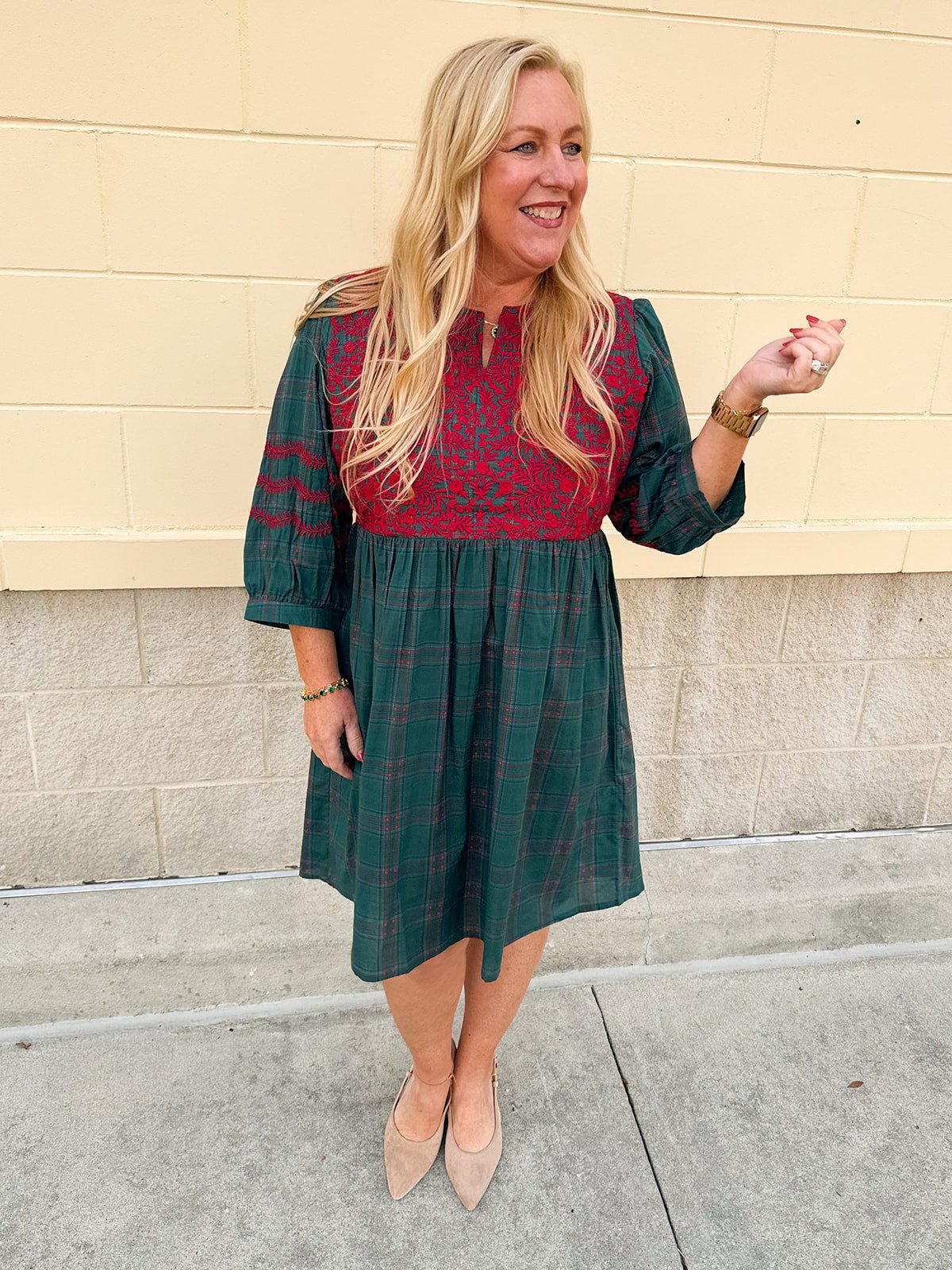Holiday Charm Embroidered Plaid Mini Dress - The Pink Pineapple 850