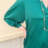 Holiday Everly Silky Split - Neck Top in Green - The Pink Pineapple 850