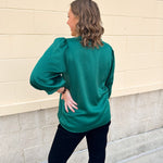 Holiday Everly Silky Split - Neck Top in Green - The Pink Pineapple 850