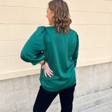 Holiday Everly Silky Split - Neck Top in Green - The Pink Pineapple 850