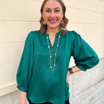 Holiday Everly Silky Split - Neck Top in Green - The Pink Pineapple 850