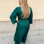 Holiday Everly Silky Tiered Midi Dress in Green - The Pink Pineapple 850