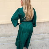 Holiday Everly Silky Tiered Midi Dress in Green - The Pink Pineapple 850