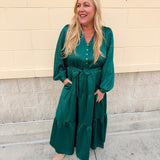 Holiday Everly Silky Tiered Midi Dress in Green - The Pink Pineapple 850