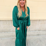 Holiday Everly Silky Tiered Midi Dress in Green - The Pink Pineapple 850