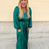 Holiday Everly Silky Tiered Midi Dress in Green - The Pink Pineapple 850