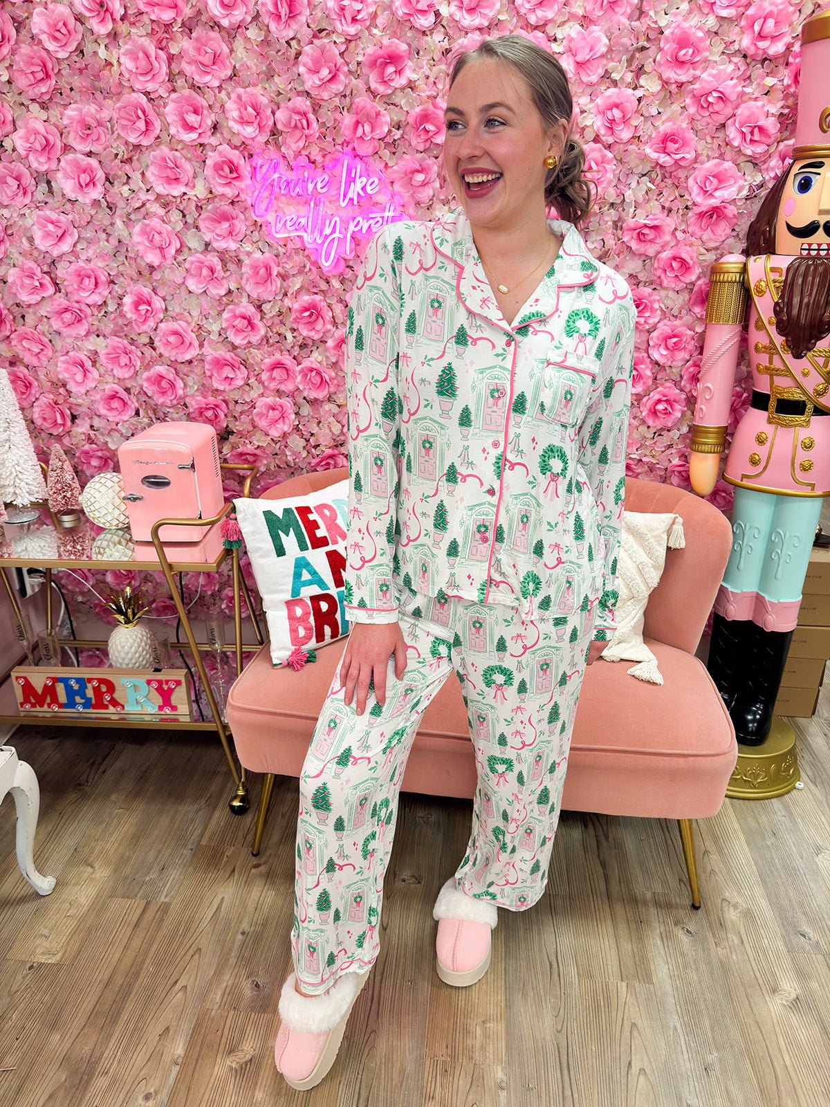 Holiday House Pajama Set - The Pink Pineapple 850