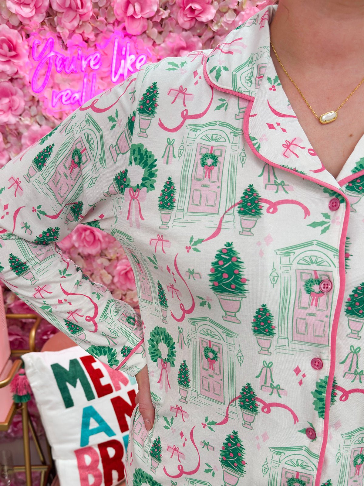 Holiday House Pajama Set - The Pink Pineapple 850