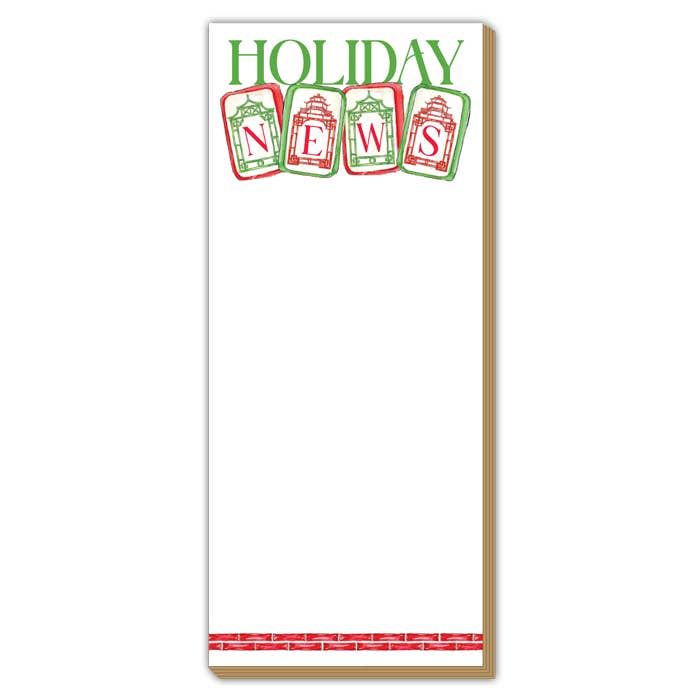 Holiday NEWS Red and Green Mahjong Tiles Luxe Skinny Pad - The Pink Pineapple 850